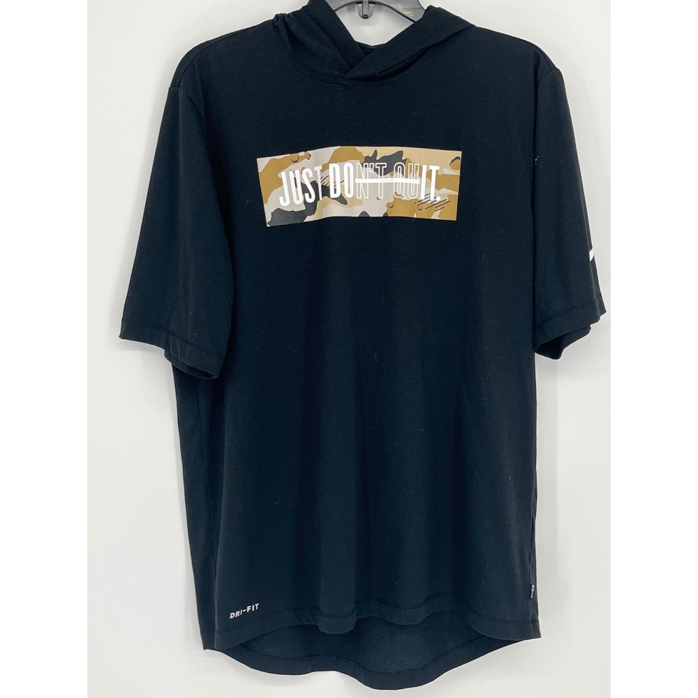 Nike Dri-FIT Hoodie Tee Men M Black Just Do It Camo Graphic Activewear Gym